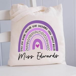 Personalized Purple Rainbow Teacher Tote Bag