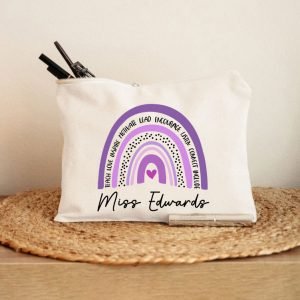Personalized Purple Rainbow Teacher Makeup Bag