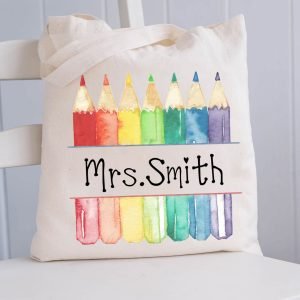 Personalized Teacher Letter Colorful Pencils Tote Bag